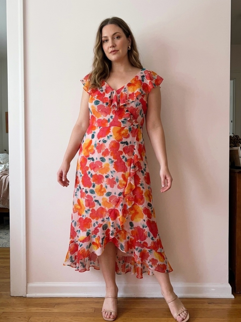 London Times Floral Chiffon Top Size 12 Pink NWT